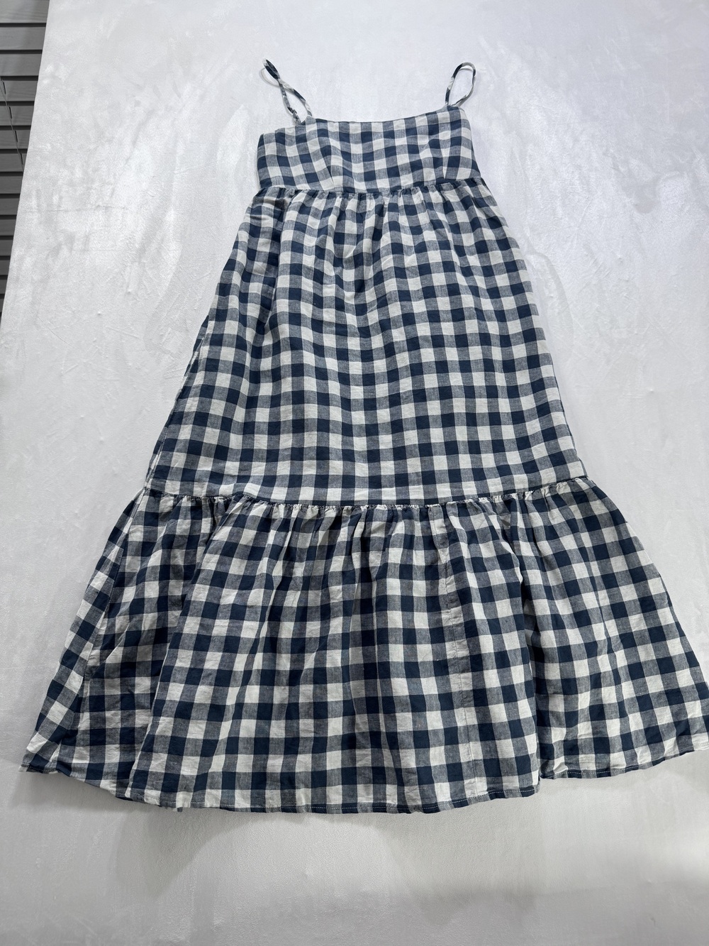 Goodthreads Gingham Linen Midi Dress Tie Strap Sz XS